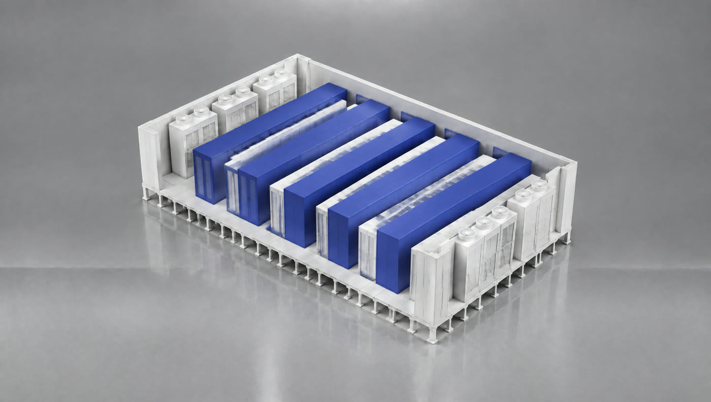 A data hall with hot-aisle containment added by Archimedes